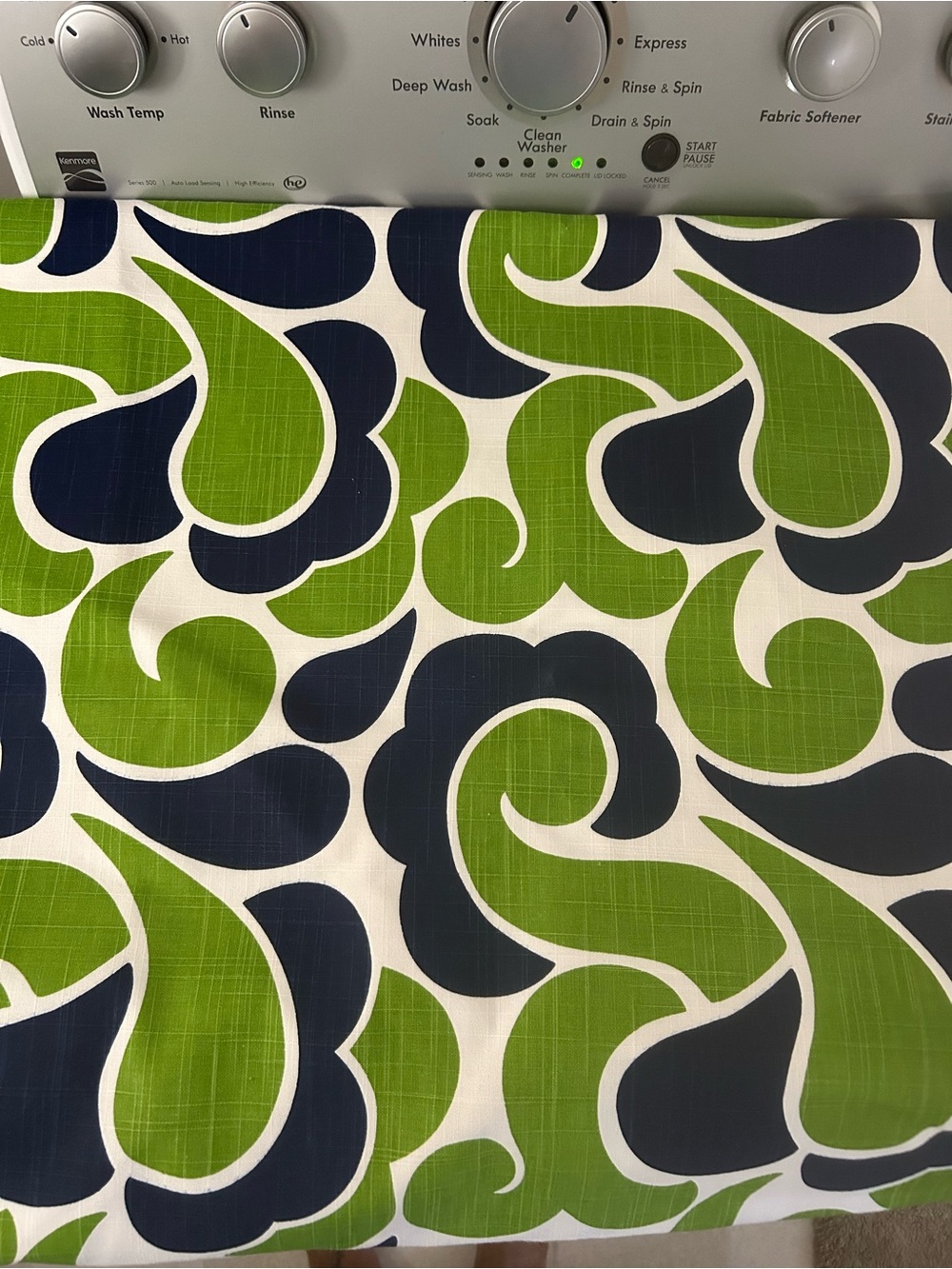 Vintage Chris Stone Mod Geometric Patterned Upholstery Fabric. Blue and Green - Picture 7 of 10